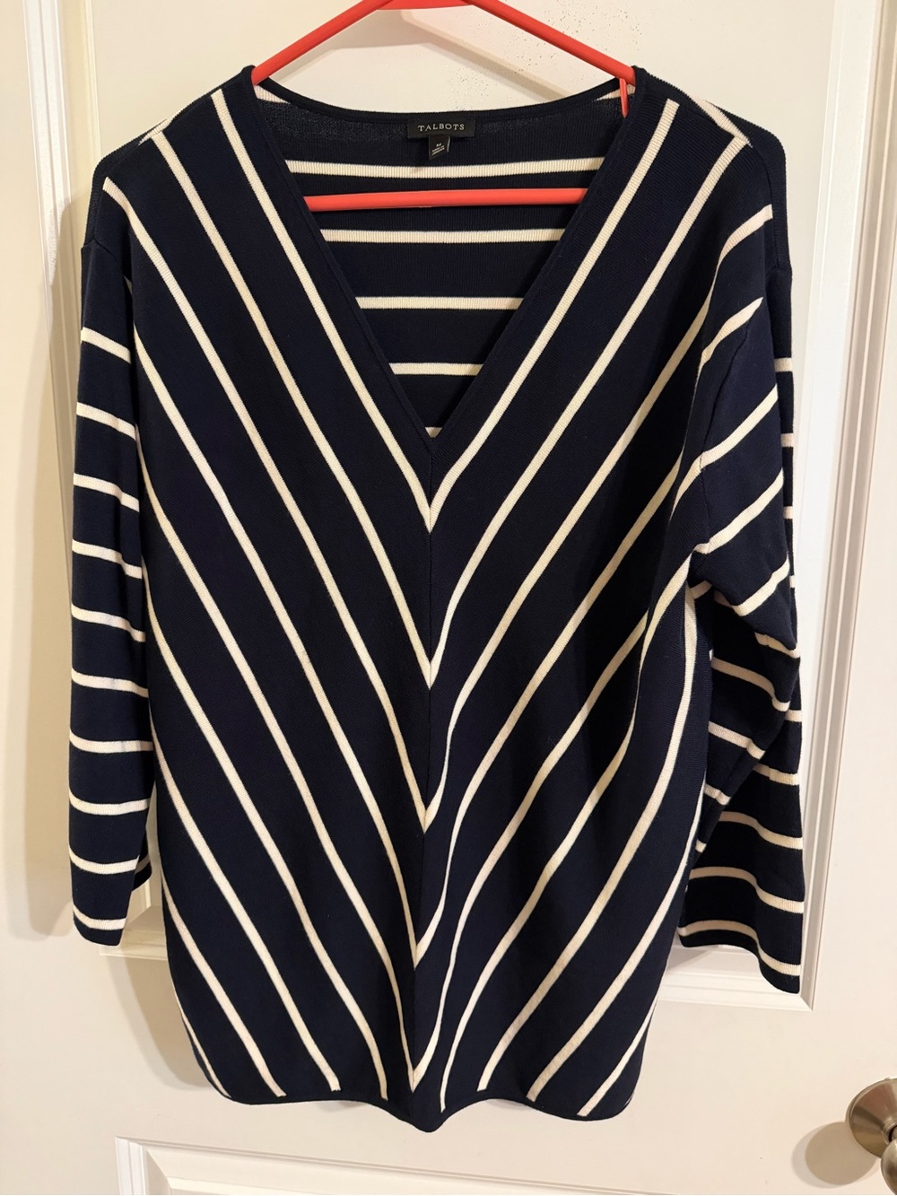 Talbots Black & White Chevron Stripe V-Neck Sweater